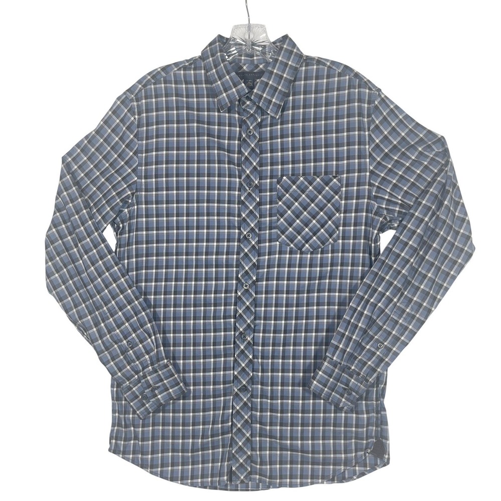 Banana Republic Button Down Shirt Mens‎ M Blue Plaid Check Long Sleeve Pocket